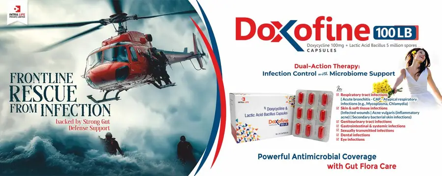 Doxofine 100 LB Doxycycline + Lactic acid bacillus - Intra Life PCD pharma franchise product banner