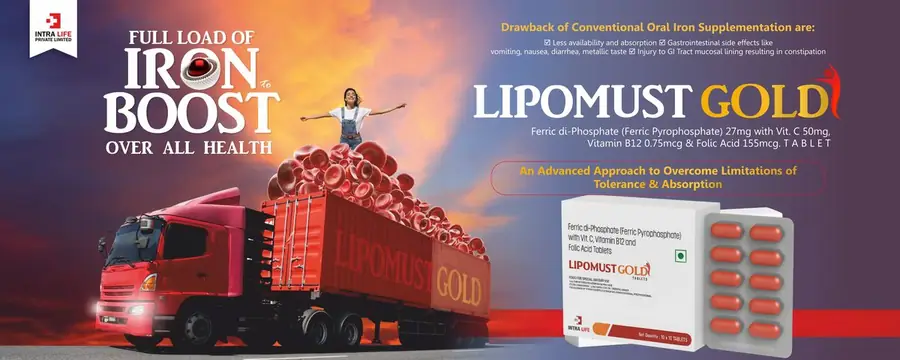 Lipomust Gold Iron supplement - Intra Life PCD pharma franchise product banner